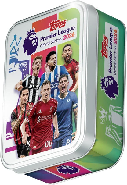 Topps Premier League Stickers 2026 - Sticker Tin (Contains 12 Premier League Sticker Packets Plus 1 mini Pack (75 Stickers in Total).