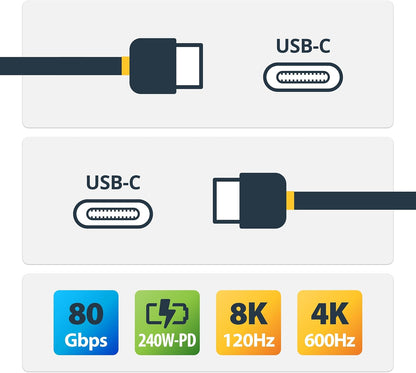StarTech.com 50cm (1.6ft) USB4 Cable, 80Gbps, USB-IF Certified USB-C Cable, 240W, 8K 120Hz/4K 240Hz DP2.1, Thunderbolt 4 Compatible, Black