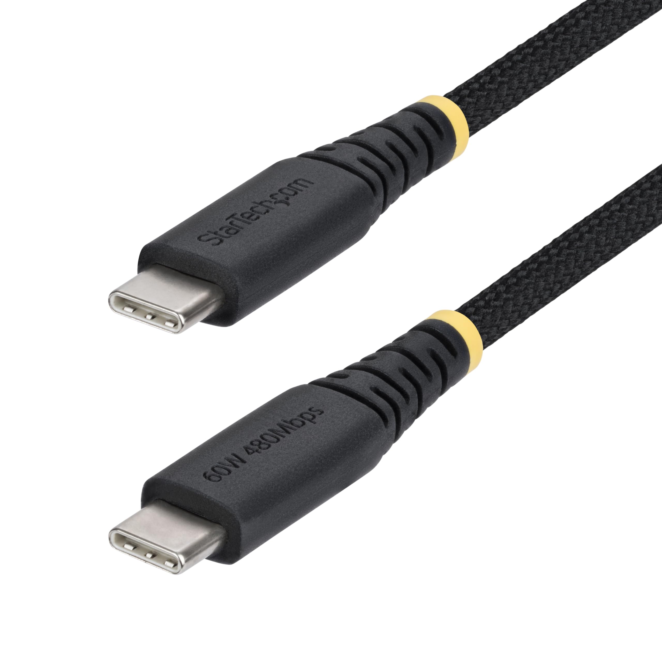 StarTech.com Cable de Carga USB-C Trenzado de TPE y Nailon 30cm - Cable USB Tipo C para Portátil USB 2.0 - PD 60W 3A - Negro
