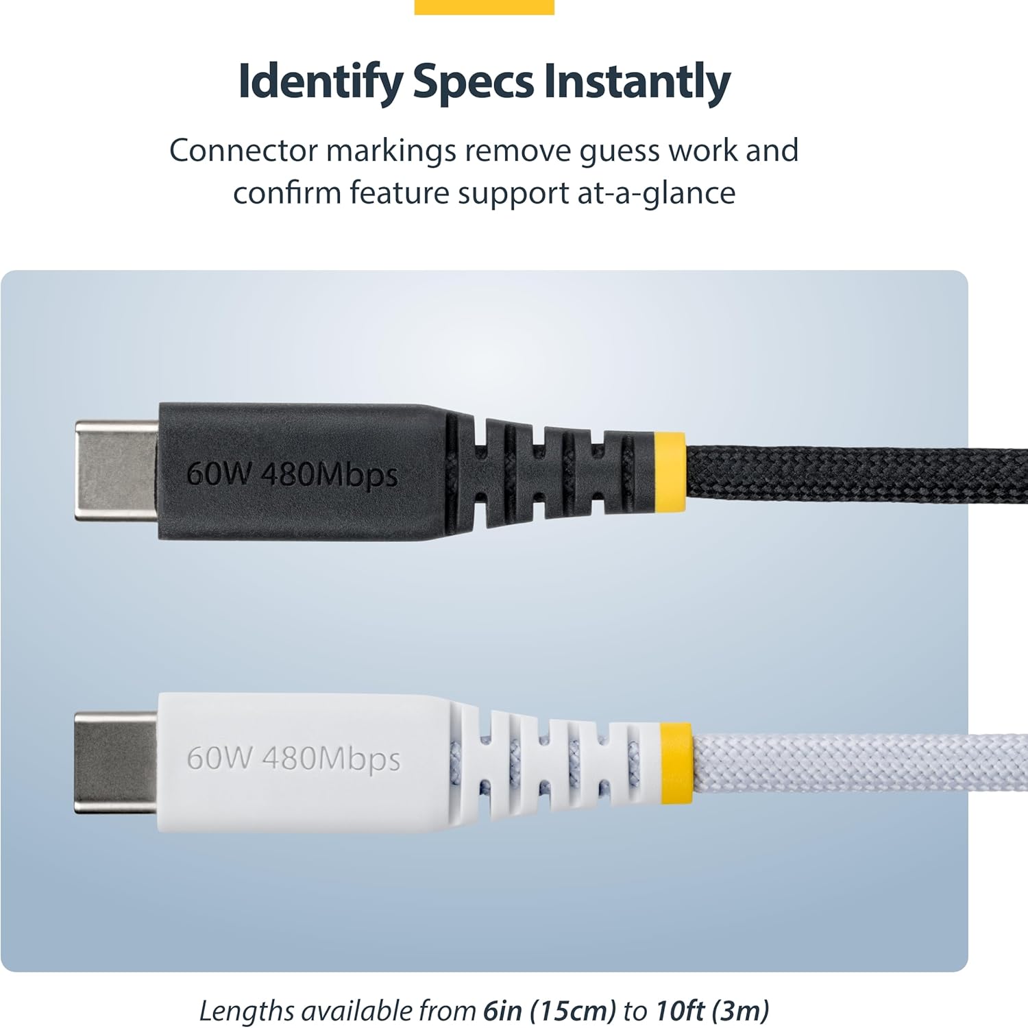 StarTech.com Cable de Carga USB-C Trenzado de TPE y Nailon 30cm - Cable USB Tipo C para Portátil USB 2.0 - PD 60W 3A - Negro
