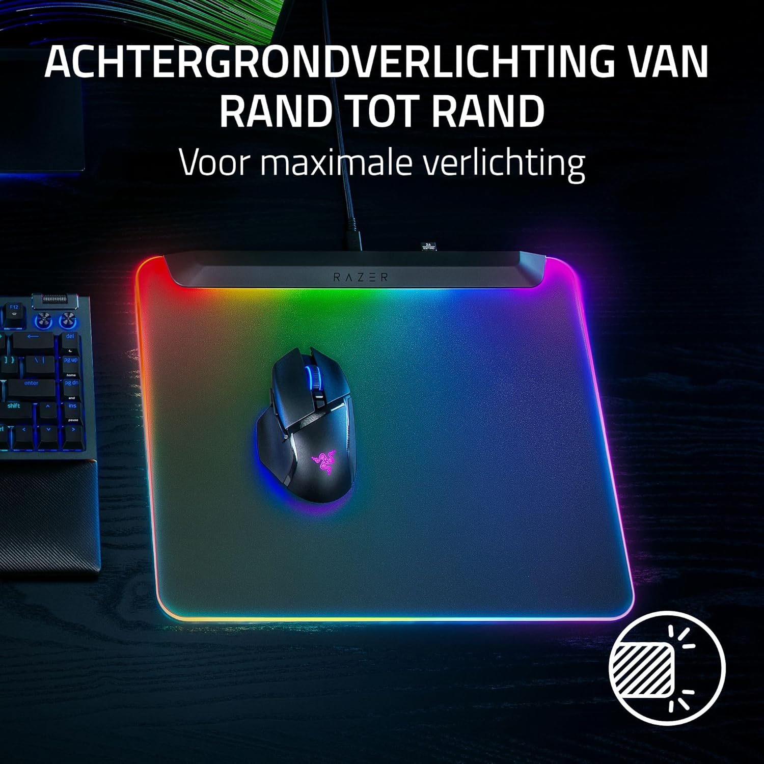 Razer Firefly V2 Pro - RGB verlichte gaming muismat - Geïntegreerde USB-poort (15 Zone LED-verlichting, Micro-geëtst gestructureerd oppervlak voor optimale tracking, Afneembare USB-C-kabel) Zwart