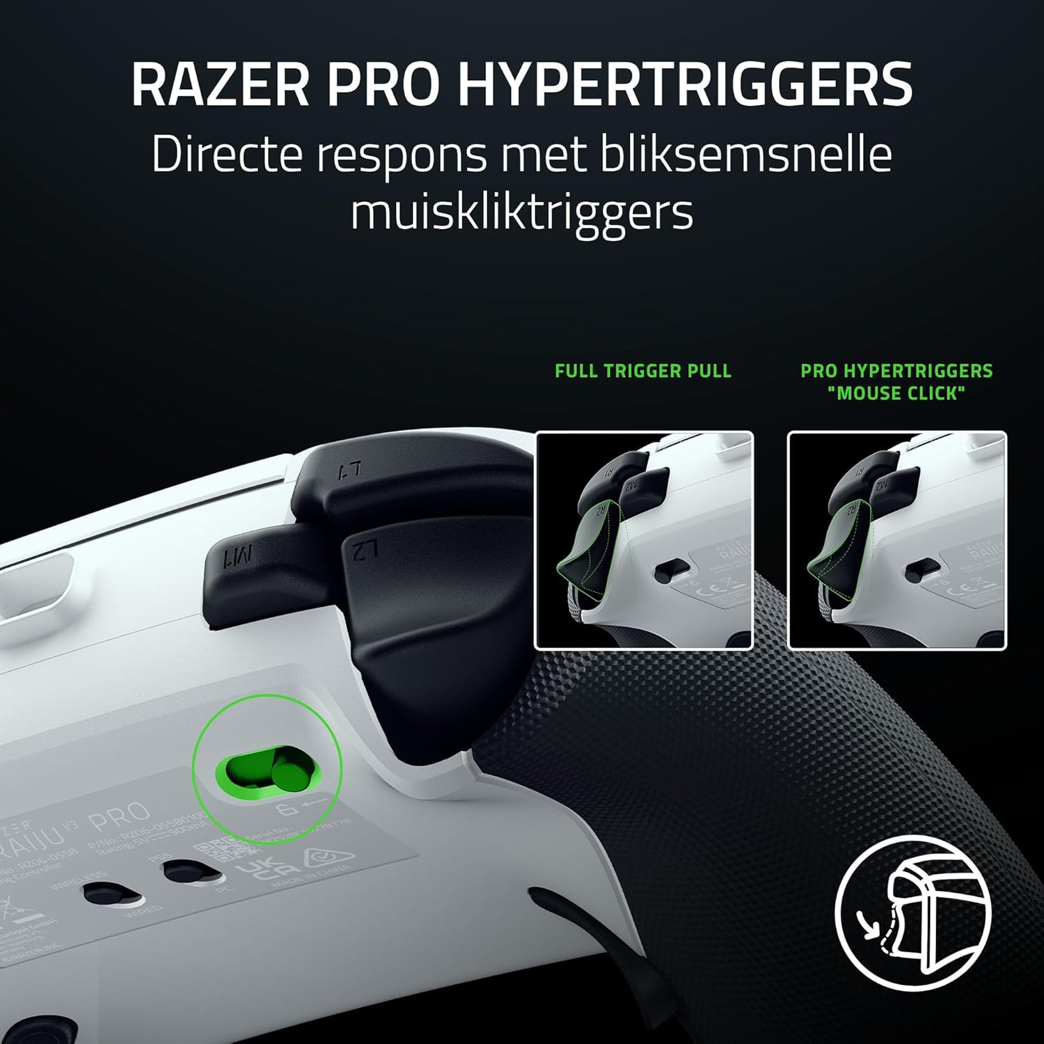 Razer Raiju V3 Pro - Draadloze e-sports controller voor PlayStation 5 en pc - 4 verwijderbare knoppen en 2 claw grip bumpers - TMR analoge sticks - Pro HyperTrigger - Mecha-Tactile knoppen | Vit