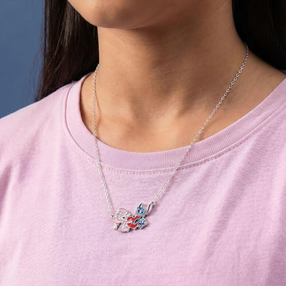 `Disney - Brass Slv Plt 18 Stitch And Angel Enamel Heart Necklace```
