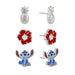 Disney Stitch Girls Silver Plated Tropical Flower 3 Piece Earring Set