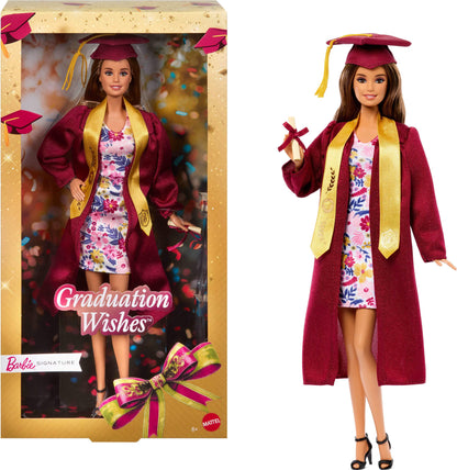 Barbie Signature Graduation Wishes Fashion Doll with Burgundy Robe & Tassel Cap, Collectible Toy in Giftable Packaging, JJX81