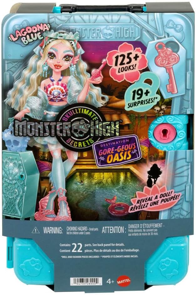 Monster High Skulltimate Secrets Lagoona Blue Doll and Accessories Set, Destination: Gore-geous Oasis with Suitcase and 19+ Surprises like Clothes, JDR51