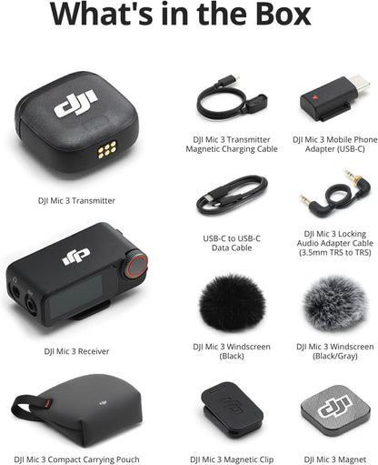 DJI Mic 3 (1 TX + 1 RX), Wireless Lavalier Mic for iPhone/Camera/Android, Ultralight, Extended Operating Time & Fast Charging, 400m Transmission, Noise Cancelling, Vlog, Streaming