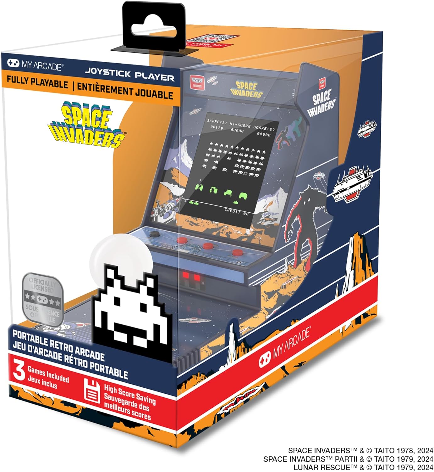 My Arcade Space Invaders Joystick-speler: Retro Gaming Console, 3 Retro Games in 1, Space Invaders Arcade
