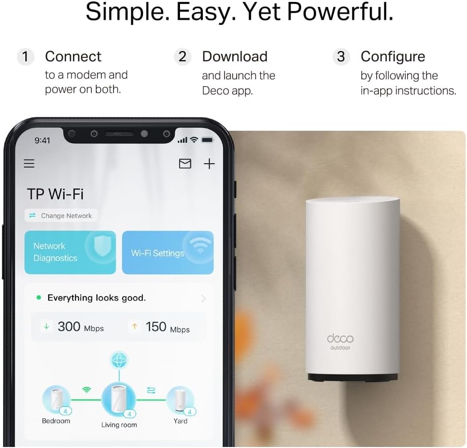 TP-Link Wi-Fi 7 Deco BE25-Outdoor Mesh WiFi BE3600Mbps, External Access Point, Dual-Band, 2 Ports 2.5Gbps, IP65, 4 Internal Antennas, Dust/Water Resistance, Pole/Wall, Alim. PoE/AC, Alexa, 1 Piece