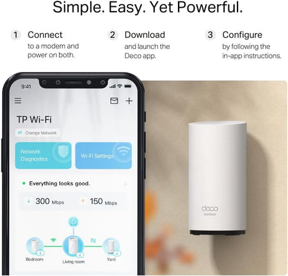 TP-Link Wi-Fi 7 Deco BE25-Outdoor Mesh WiFi BE3600Mbps, External Access Point, Dual-Band, 2 Ports 2.5Gbps, IP65, 4 Internal Antennas, Dust/Water Resistance, Pole/Wall, Alim. PoE/AC, Alexa, 1 Piece