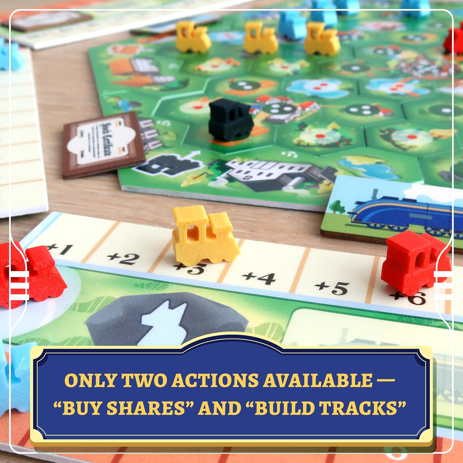 Mini Rails: Road to Eltonburg — by Moaideas Game Design | Family Cube Rail Experience | Double-Sided Modular Hex Board | 72 Train + 10 Animal Meeples | Solo Bot Cards | 1-5 Players | 20-40 Minutes