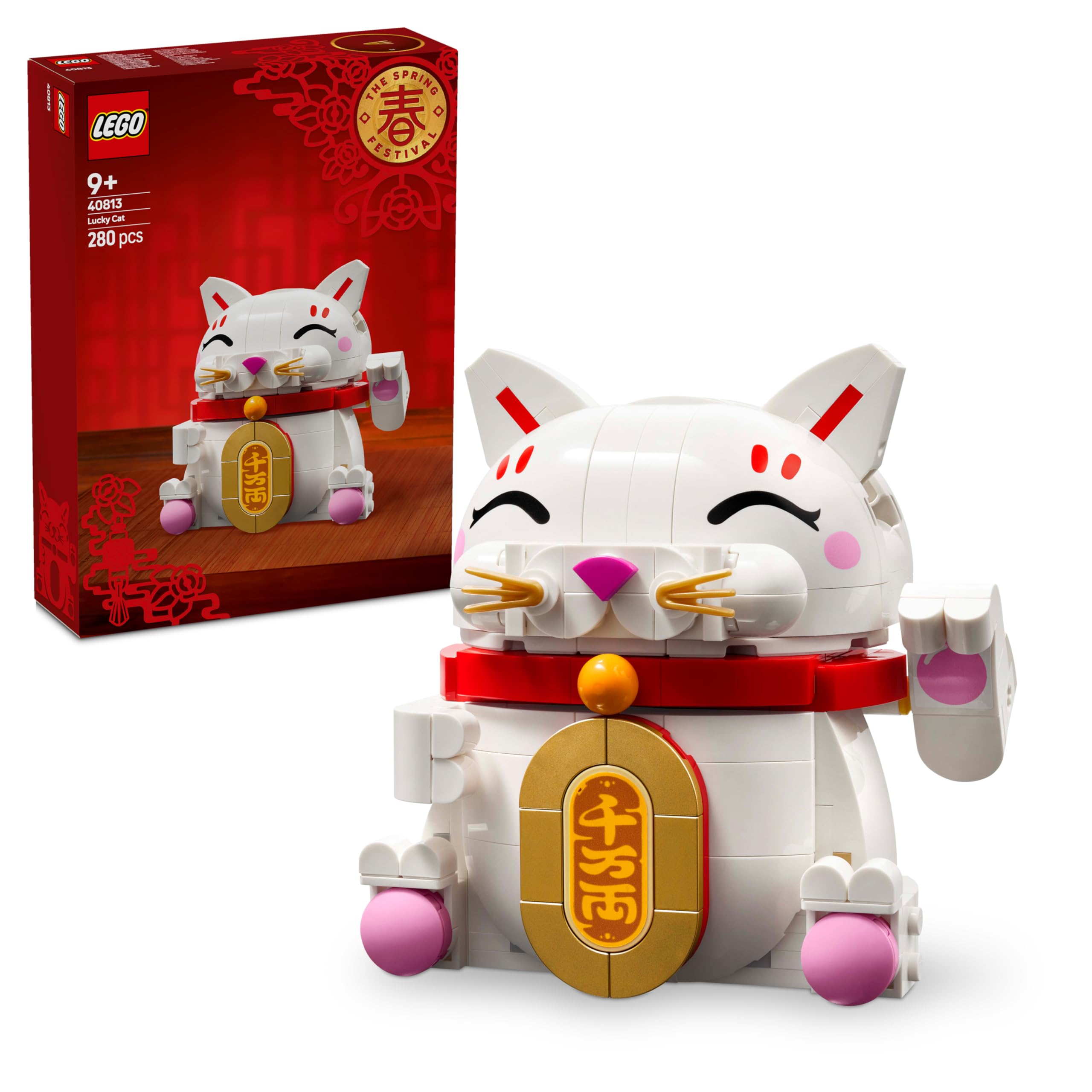 LEGO Lucky Cat - Building Set for Kids & Adults - Display Model Kit incl. an Animal Figure with a Waving Paw plus Gold Coin & Wish Decorations - Spring Festival Gift Idea - 40813