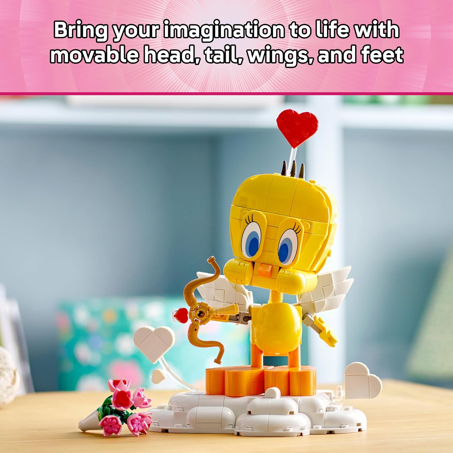 LEGO Sweetheart Tweety Bird Toy - Play & Display Looney Tunes Model with Accessories incl. a Flower Bouquet, Heart, Cupid's Bow & a Cloud Stand - Gift for 12+ Year Old Girls & Teens - 40824