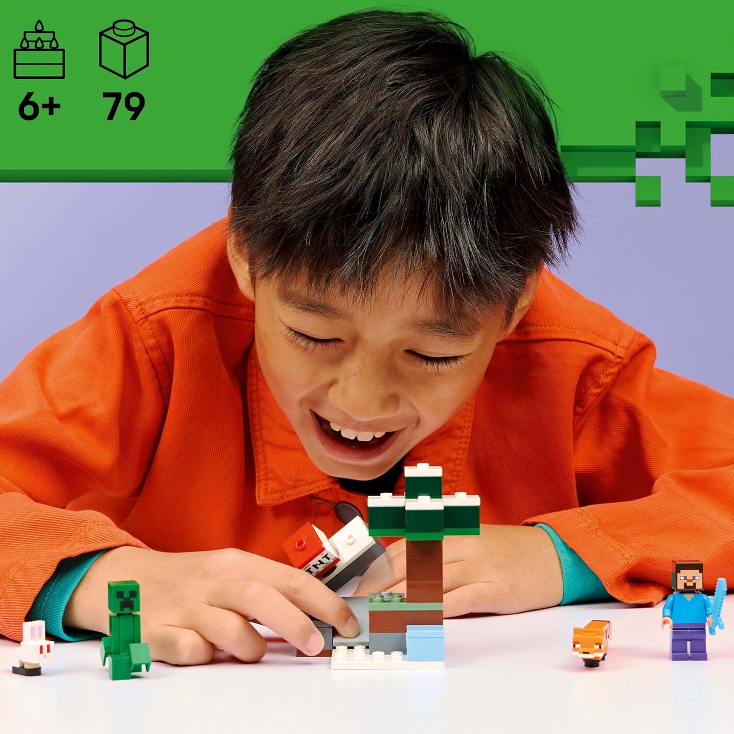 LEGO Minecraft Steve's Taiga Adventure Toy - incl. a Steve Minifigure with a Diamond Sword, Creeper, Fox, Baby Bunny Figures - Gaming Gift for 6+ Year Old Boys & Girls - 21583