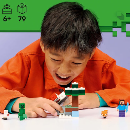 LEGO Minecraft Steve's Taiga Adventure Toy - incl. a Steve Minifigure with a Diamond Sword, Creeper, Fox, Baby Bunny Figures - Gaming Gift for 6+ Year Old Boys & Girls - 21583