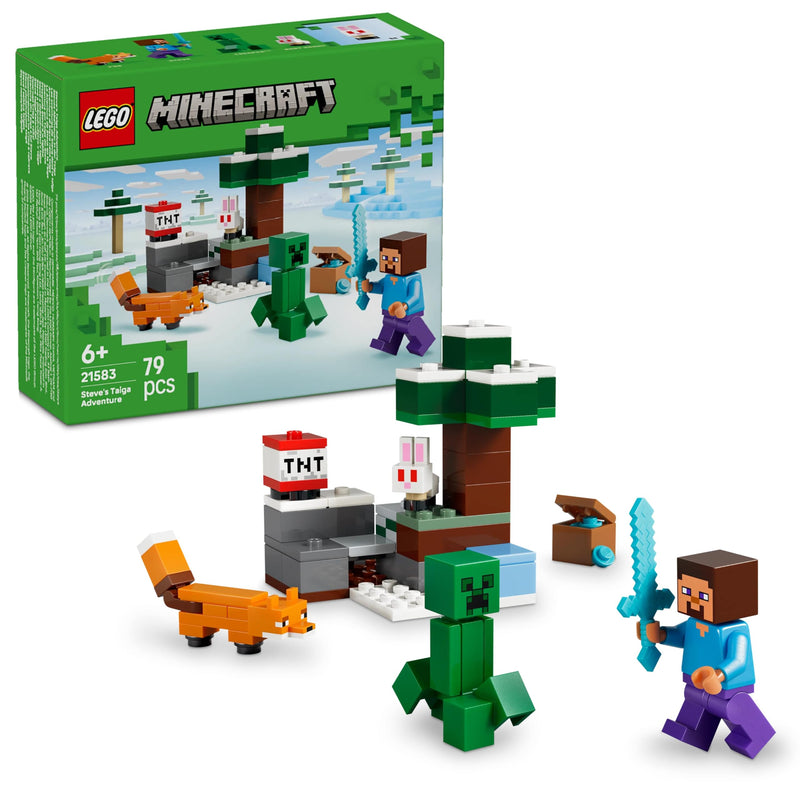 LEGO Minecraft Steve's Taiga Adventure Toy - incl. a Steve Minifigure with a Diamond Sword, Creeper, Fox, Baby Bunny Figures - Gaming Gift for 6+ Year Old Boys & Girls - 21583