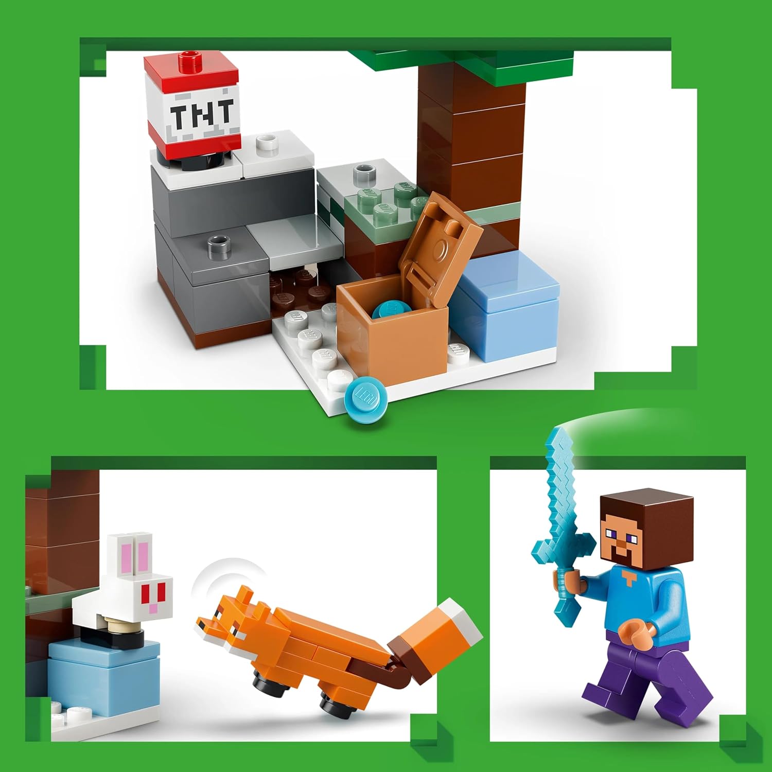 LEGO Minecraft Steve's Taiga Adventure Toy - incl. a Steve Minifigure with a Diamond Sword, Creeper, Fox, Baby Bunny Figures - Gaming Gift for 6+ Year Old Boys & Girls - 21583