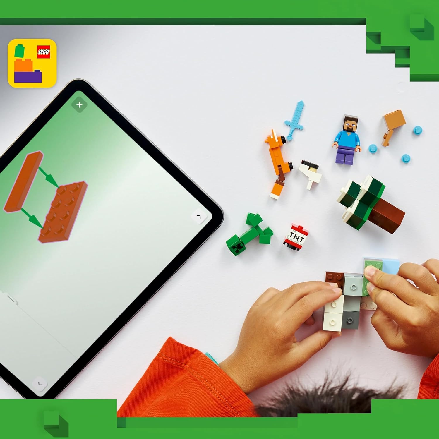 LEGO Minecraft Steve's Taiga Adventure Toy - incl. a Steve Minifigure with a Diamond Sword, Creeper, Fox, Baby Bunny Figures - Gaming Gift for 6+ Year Old Boys & Girls - 21583
