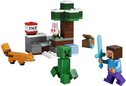 LEGO Minecraft Steve's Taiga Adventure Toy - incl. a Steve Minifigure with a Diamond Sword, Creeper, Fox, Baby Bunny Figures - Gaming Gift for 6+ Year Old Boys & Girls - 21583