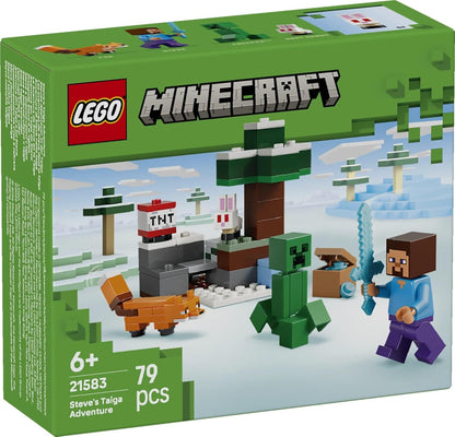 LEGO Minecraft Steve's Taiga Adventure Toy - incl. a Steve Minifigure with a Diamond Sword, Creeper, Fox, Baby Bunny Figures - Gaming Gift for 6+ Year Old Boys & Girls - 21583