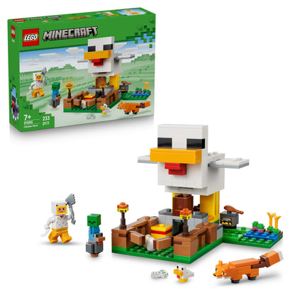 LEGO Minecraft Chicken Farm - Building Toy w/a Chicken Fan Minifigure, Baby Zombie & Fox Mob Figures - Gamer Gift for 7+ Year Old Boys & Girls - 21585