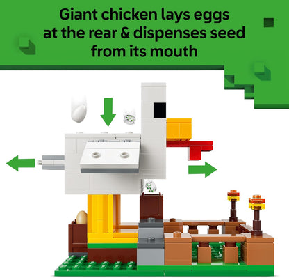 LEGO Minecraft Chicken Farm - Building Toy w/a Chicken Fan Minifigure, Baby Zombie & Fox Mob Figures - Gamer Gift for 7+ Year Old Boys & Girls - 21585