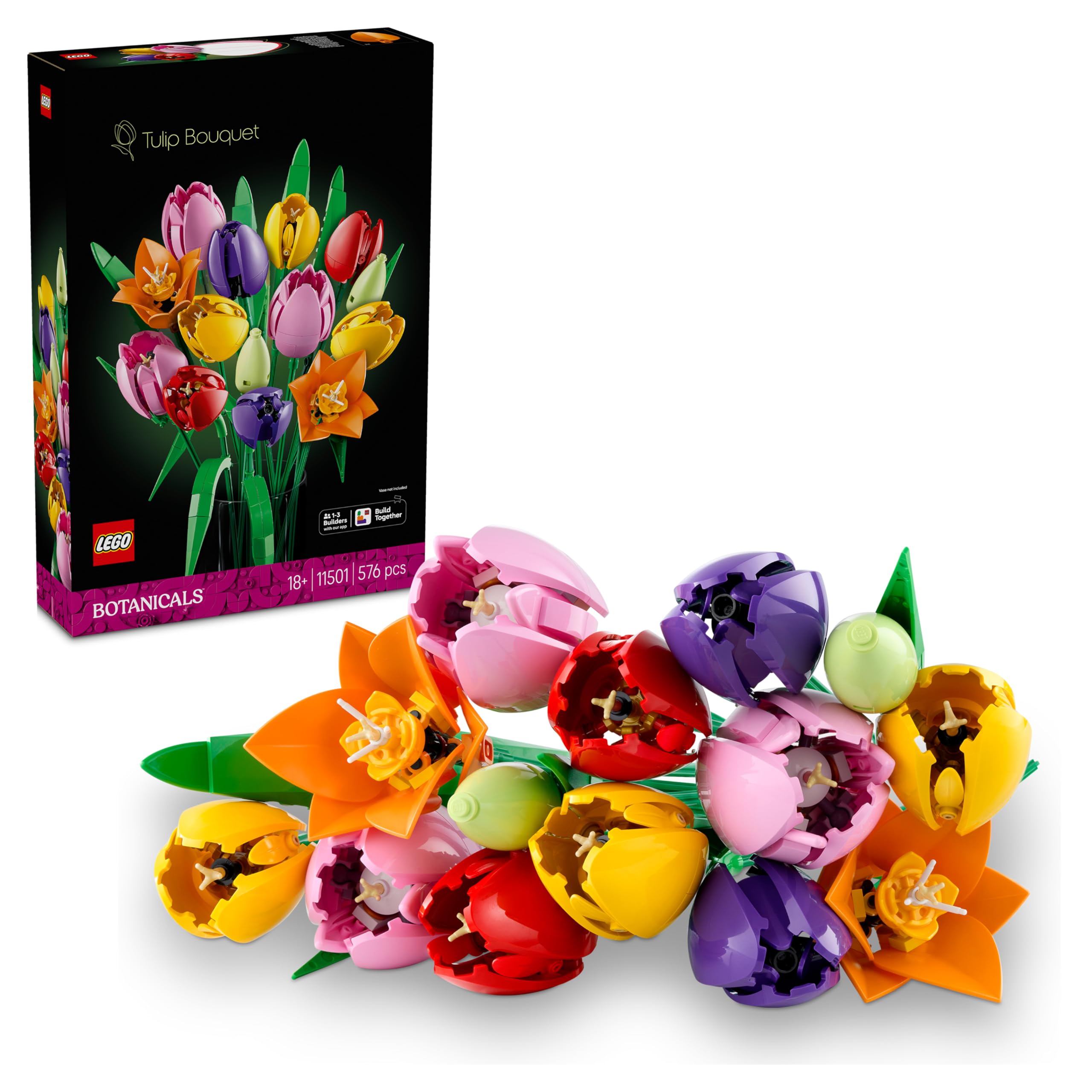 LEGO Botanicals Boeket Met tulpen – Kunstbloemen Bouwpakket voor Volwassenen – Met 14 Tulpen In 5 Kleuren – Tafeldecoratie en Woondecoratie – DIY Cadeau voor Vrouwen – 11501