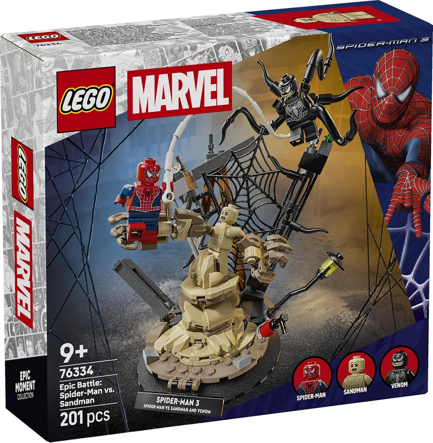LEGO | Marvel Epic Battle: Spider-Man vs. Sandman - Superhero Toy w/ 3 Minifigures incl. Venom, and a Construction Site - Gift for 9+ Year Old Boys & Movie Fans - 76334