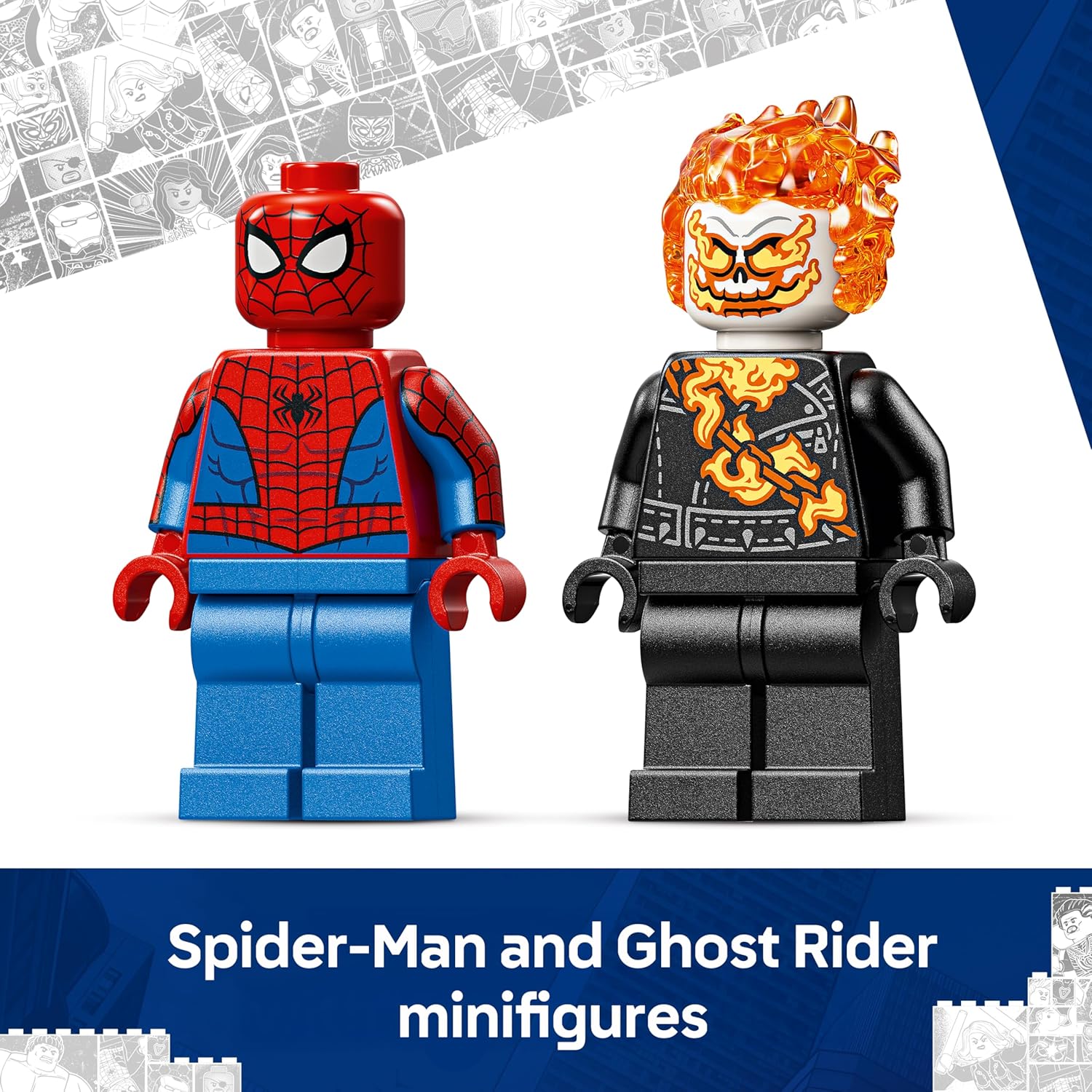 LEGO | Marvel Spider-Man vs. Ghost Rider Motorcycle - Superhero Toy w/a Motorbike Model, 2 Minifigures, Web String & Fire Elements - Gift for 6+ Year Old Boys - 76335