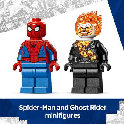 LEGO | Marvel Spider-Man vs. Ghost Rider Motorcycle - Superhero Toy w/a Motorbike Model, 2 Minifigures, Web String & Fire Elements - Gift for 6+ Year Old Boys - 76335
