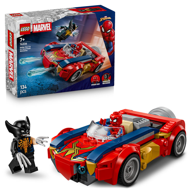 LEGO | Marvel Spider-Man Car vs. Venomized Wolverine - Superhero Toy w/a Car Model, 2 Minifigures & 2 Spring Shooters - Gift for 7+ Year Old Boys & Fans - 76336