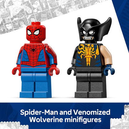 LEGO | Marvel Spider-Man Car vs. Venomized Wolverine - Superhero Toy w/a Car Model, 2 Minifigures & 2 Spring Shooters - Gift for 7+ Year Old Boys & Fans - 76336