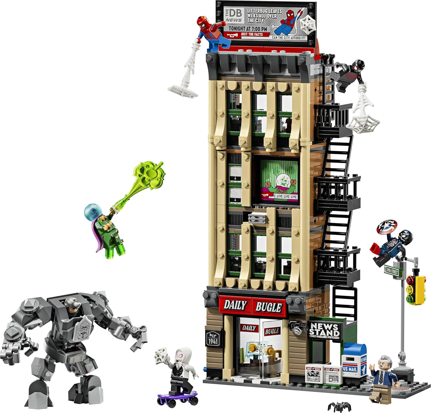 LEGO | Marvel Spider-Man vs. Mysterio: The Daily Bugle Building - Superhero Toy w/a Mech Action Figure & 7 Minifigures - Birthday Gift for 10+ Year Old Boys & Movie Fans - 76342