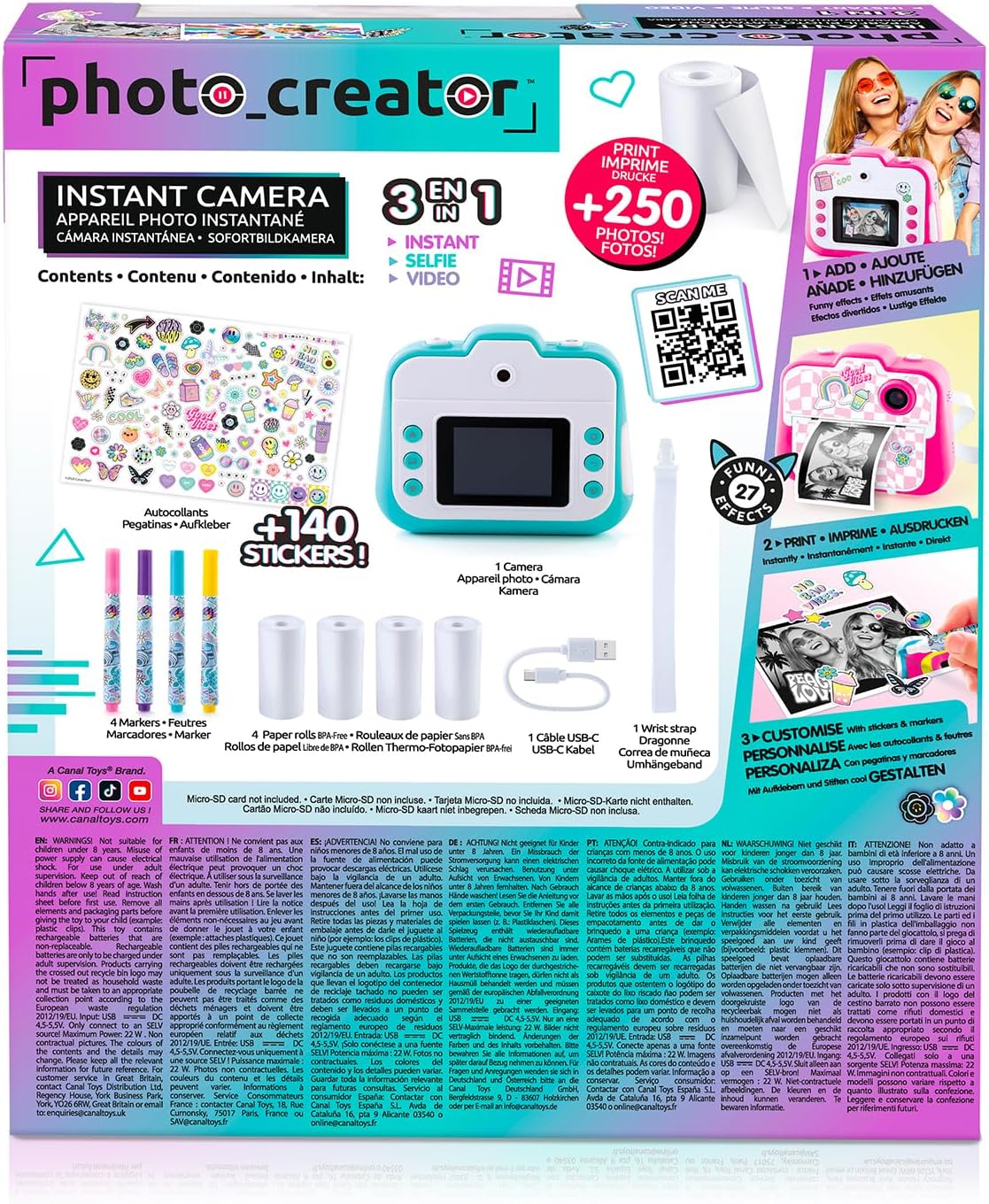Canal Toys - Photo Creator - Turquoise Instant Print Camera for Kids 8+ - Selfie & Video Camera - Inkless Print on Thermal Paper - Gift Idea - CLK 001T