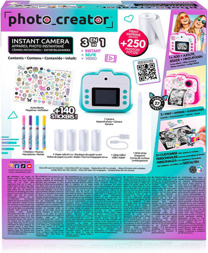 Canal Toys - Photo Creator - Turquoise Instant Print Camera for Kids 8+ - Selfie & Video Camera - Inkless Print on Thermal Paper - Gift Idea - CLK 001T