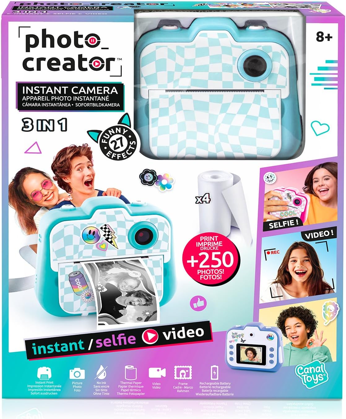 Canal Toys - Photo Creator - Turquoise Instant Print Camera for Kids 8+ - Selfie & Video Camera - Inkless Print on Thermal Paper - Gift Idea - CLK 001T