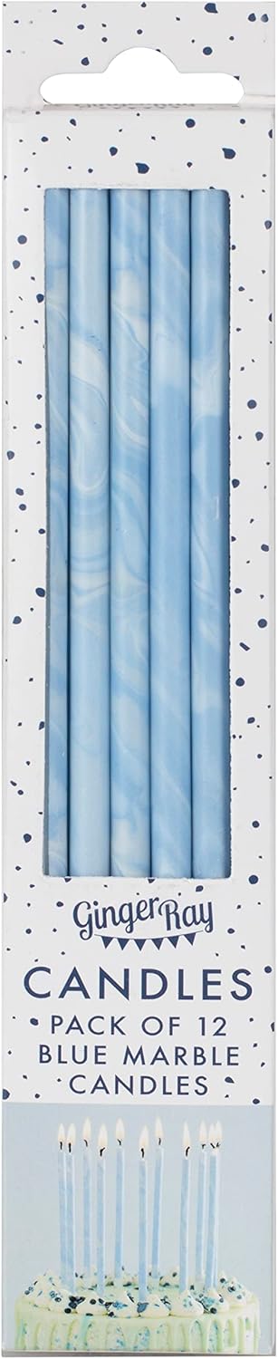 Ginger Ray Candela per torta di compleanno alta blu sottile marmo con supporti confezione da 12,18 cm