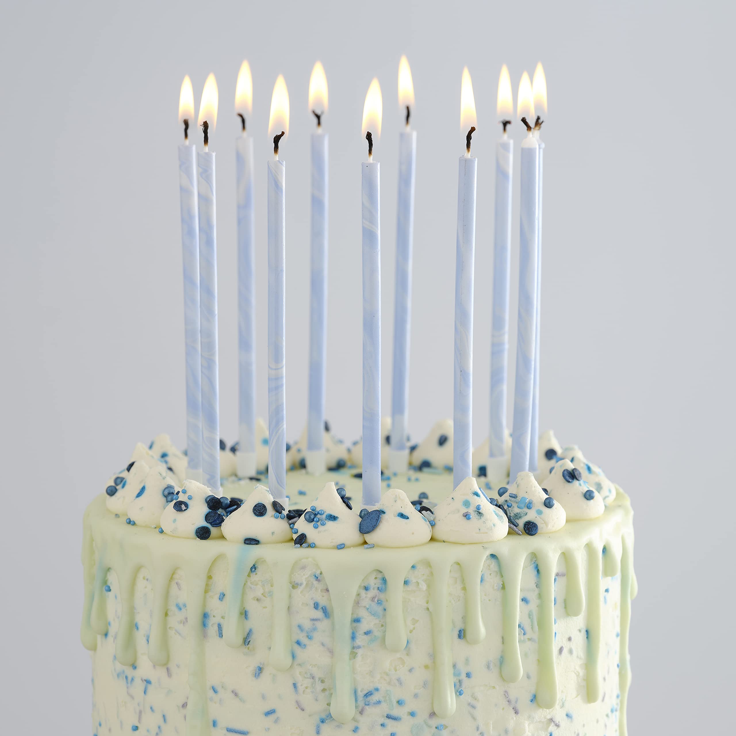 Ginger Ray Candela per torta di compleanno alta blu sottile marmo con supporti confezione da 12,18 cm