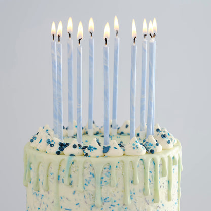 Ginger Ray Candela per torta di compleanno alta blu sottile marmo con supporti confezione da 12,18 cm