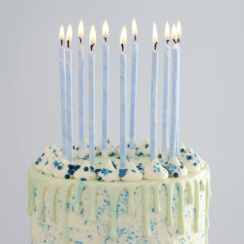 Ginger Ray Candela per torta di compleanno alta blu sottile marmo con supporti confezione da 12,18 cm