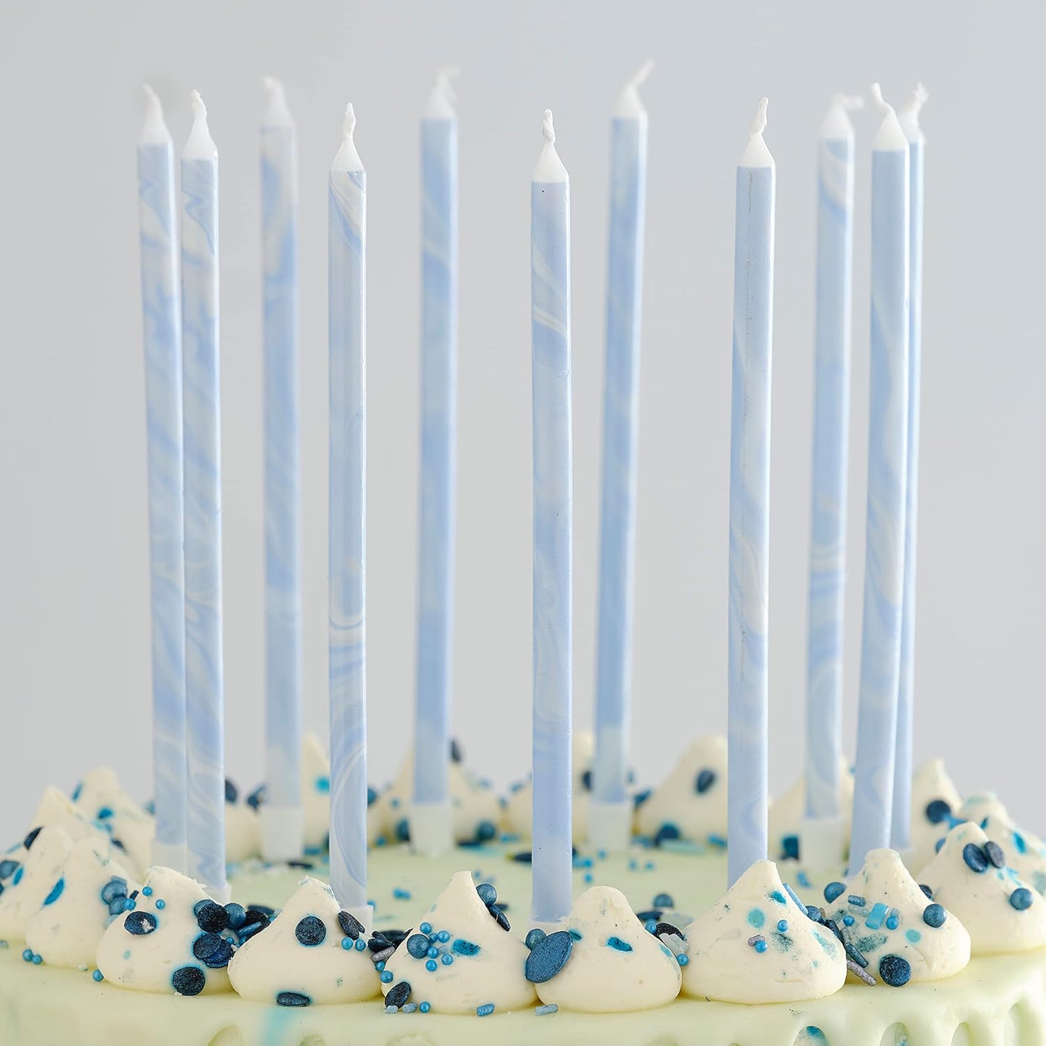 Ginger Ray Candela per torta di compleanno alta blu sottile marmo con supporti confezione da 12,18 cm