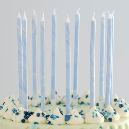 Ginger Ray Candela per torta di compleanno alta blu sottile marmo con supporti confezione da 12,18 cm