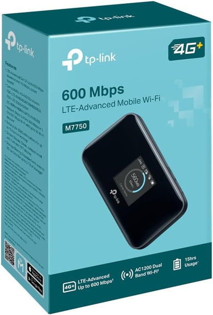 TP-Link M7750 4G+ Cat12 LTE Router with Sim Slot,Dual Band Mobile WiFi Router,600Mbps Portable WiFi,Plug and Play MIFI,Screen Display,Long Battery Life,Micro SD card Storage,APP Control,Compact design