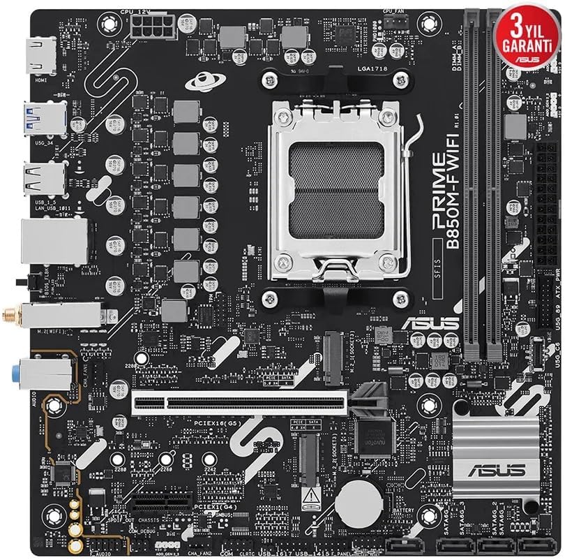 ASUS PRIME B850M-F WIFI, Scheda Madre AMD micro-ATX, Slot DDR5, PCIe 5.0 Ready, 2 Slot M.2, Wi-Fi 6, Ethernet Realtek 1Gb, HDMI, USB-A da 5Gbps, USB-C da 5Gbps, BIOS FlashBack, Aura Sync, Nera