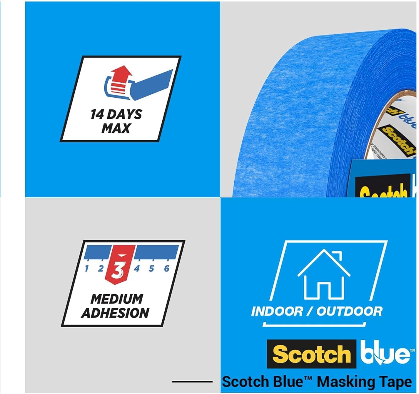 ScotchBlue Multi-Surface Masking Tape, 2 Rolls, 36 mm x 41 m - Scotch Adhesive Blue Painters Tape, For Painting and Decorating, Indoor & Outdoor, Sticks Well, 70% PEFC