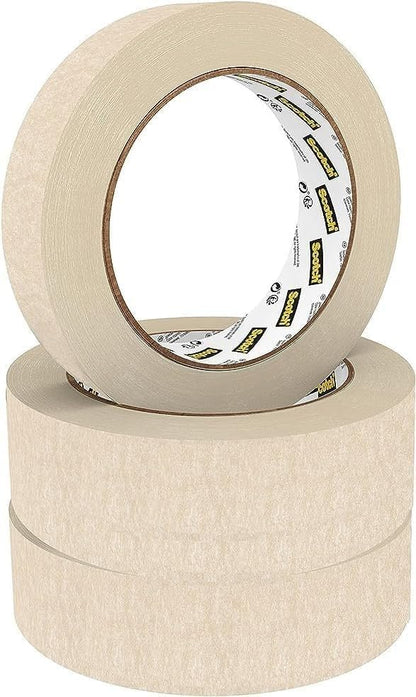 Scotch Classic Masking Tape, Promo Pack of 3 Rolls, 36 mm x 50 m, Beige - Painters Masking Tape for Indoor Painting and Decorating, 70% PEFC