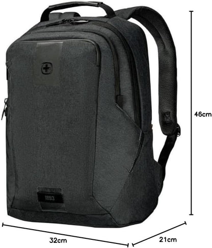 Wenger MX ECO Professional laptop backpack with tablet pocket, notebook up to 16 inches, tablet of up to 10 inches, organizer, 20 L, for men and women, office, business travel or uni, black, 612261
