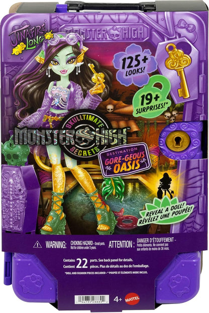 Monster High Skulltimate Secrets Jinafire Long Doll and Accessories Set, Destination: Gore-geous Oasis with Suitcase and 19+ Surprises like Clothes, JDR52