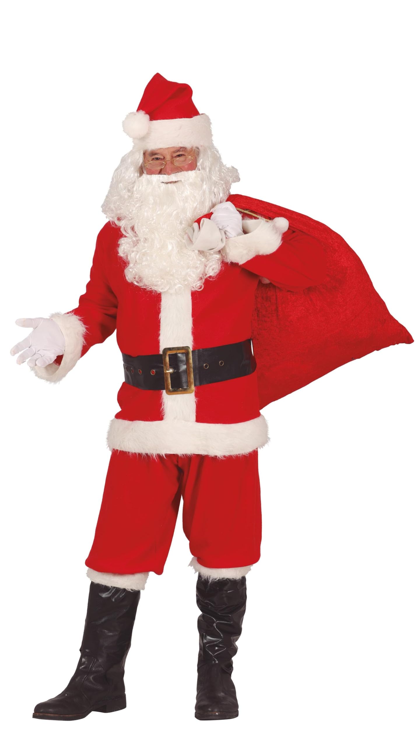 Santa Claus Kostüm für Erwachsene - Jacke, Gürtel, Stiefelüberzieher, Mütze, Handschuhe und Hose - Clown Kostüme für Neujahr und Silvester - Ideal für Herren - Rot und Weiß