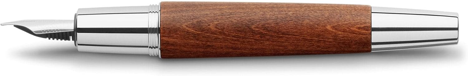Faber-Castell E-motion 148202 Fountain Pen Wood/Chrome Nib EF Includes Gift Packaging Barrel Colour Brown/Silver